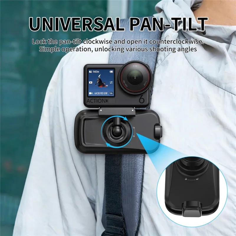 Para DJI Osmo Nano / Action 6 Suporte Magnético com Clipe para Mochila Ajustável 360° com Libertação Rápida - Preto