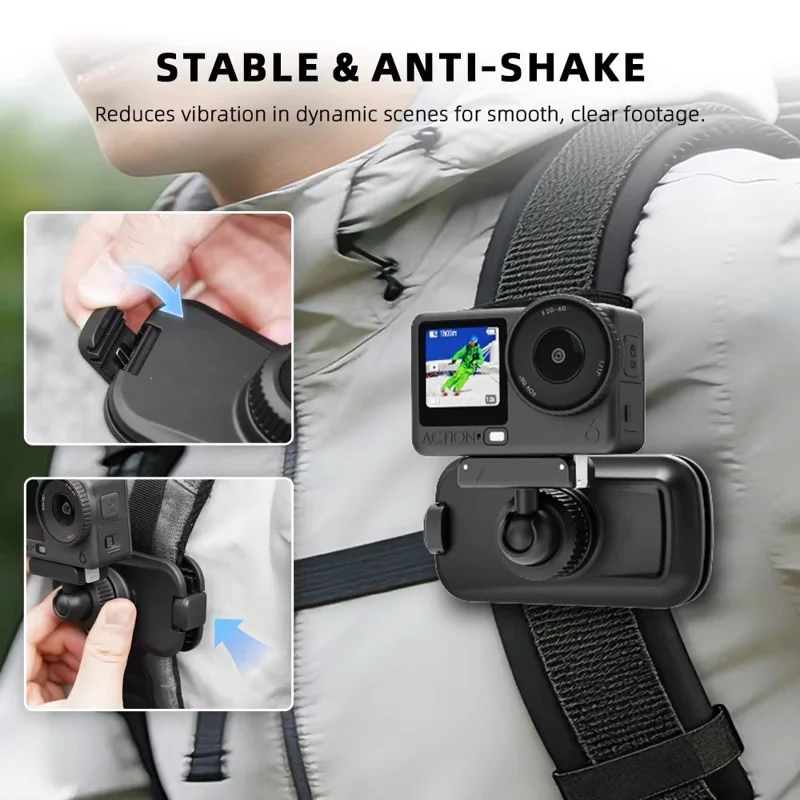 Para DJI Osmo Nano / Action 6 Suporte Magnético com Clipe para Mochila Ajustável 360° com Libertação Rápida - Preto
