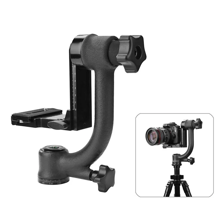 Panoramischer 360-Grad-Vertikaler Gimbal-Stativkopf mit 1/4-Zoll-Schraube, Teleobjektiv-Schnellwechselplatte für DSLR-Kameras