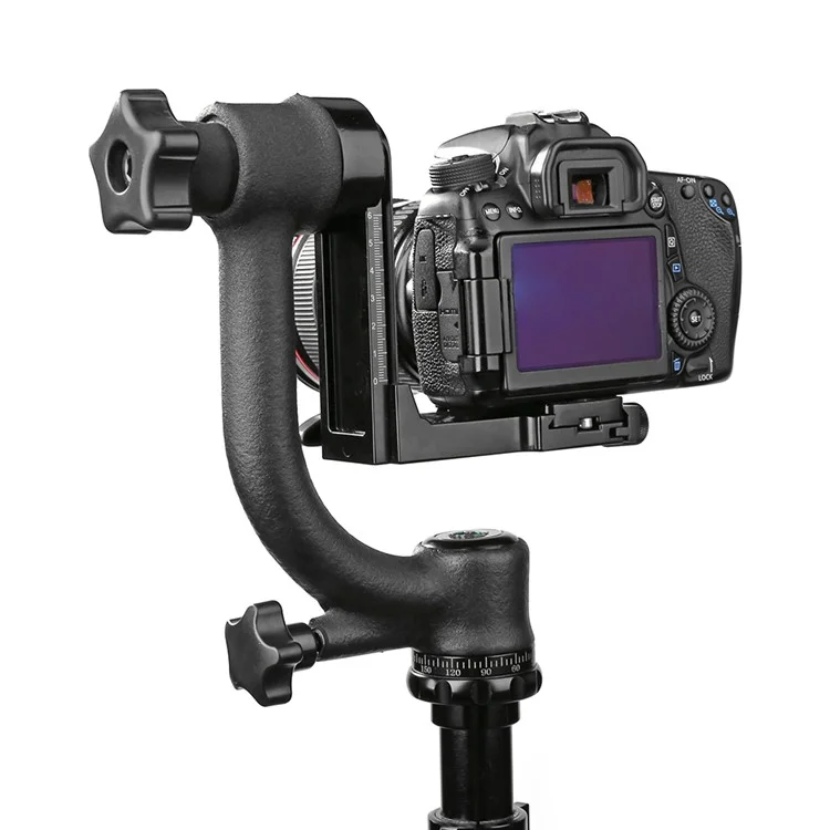 Panoramischer 360-Grad-Vertikaler Gimbal-Stativkopf mit 1/4-Zoll-Schraube, Teleobjektiv-Schnellwechselplatte für DSLR-Kameras