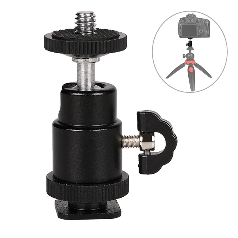 1/4" Screw Mini Hot Shoe Ball Head Flash Bracket Holder Mount for Camera Tripod