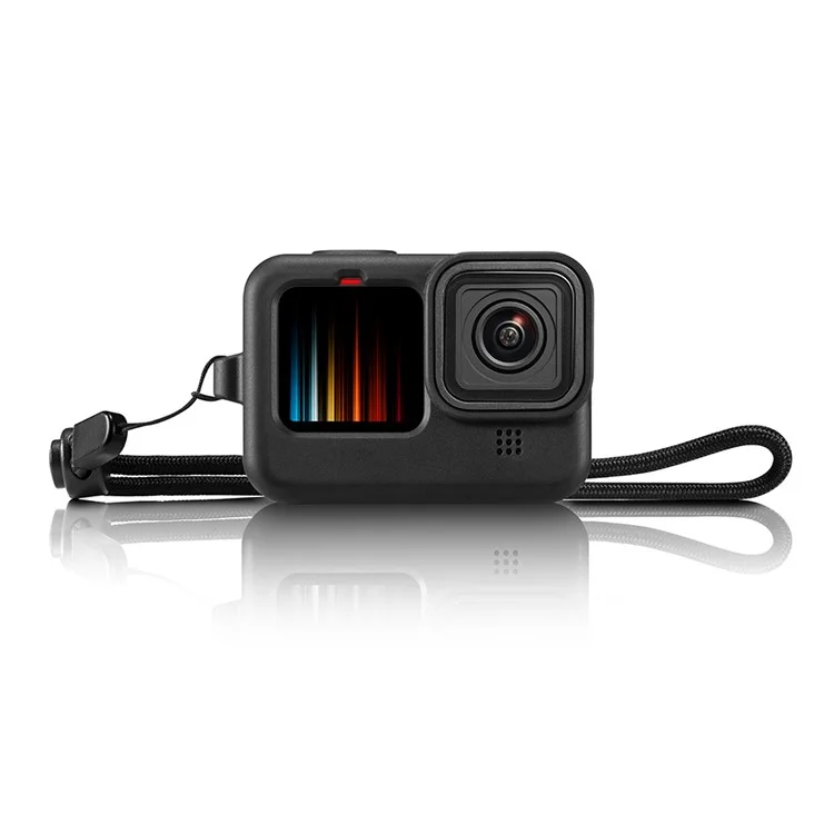 Caso Protetor De Silicone Para GOPRO HERO 9 Com Protetor De Lente E Corda Anti-perdido - Preto