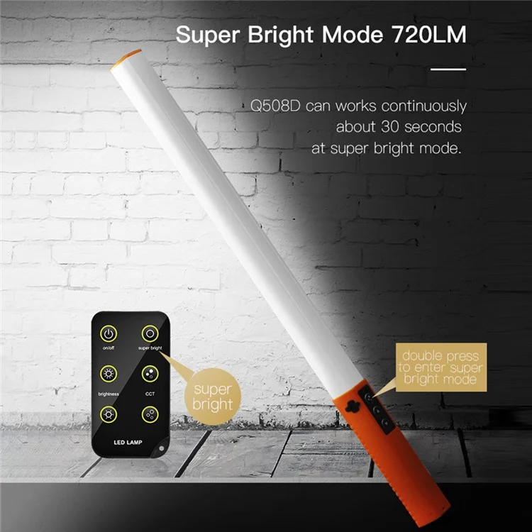 Luxceo Q508D LED Portatile Light Light Holdhell ​​stick Luce a Doppia Temperatura a Doppio Colore Motografia Motografia Regolabile - Arancione/bianco