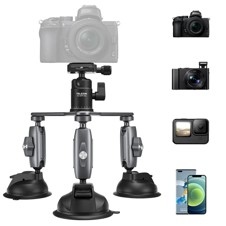 TELESIN TE-TSB-001 Three Suction Cups Action Camera Tripod Mount Bracket Holder Photography Stand for Gopro/Insta360