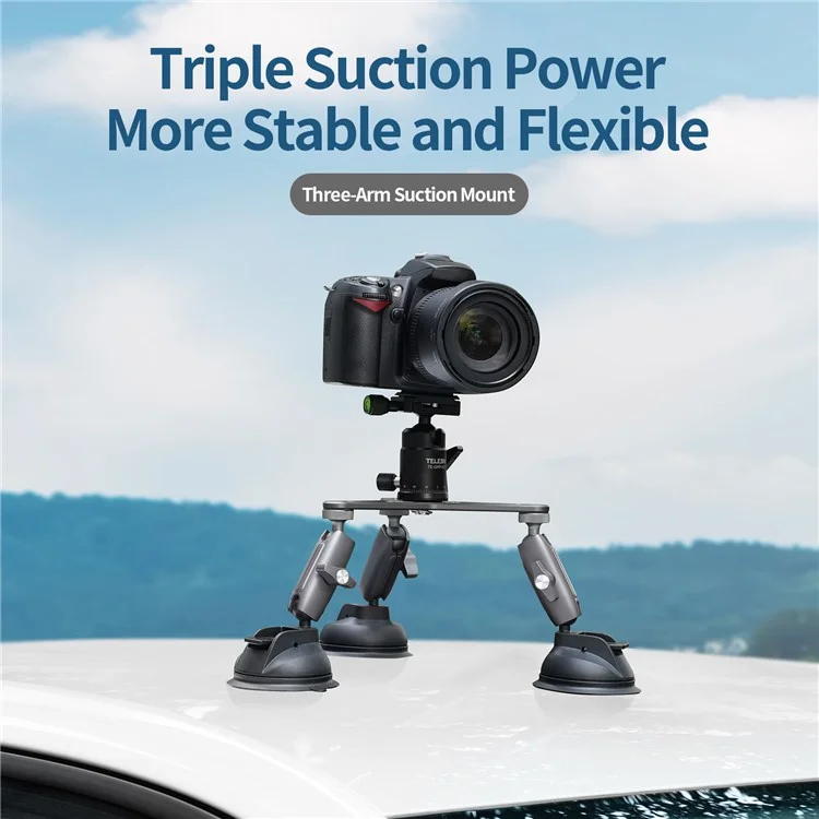TELESIN TE-TSB-001 Three Suction Cups Action Camera Tripod Mount Bracket Holder Photography Stand for Gopro/Insta360