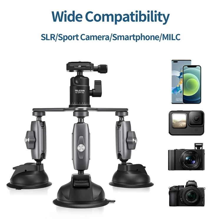 TELESIN TE-TSB-001 Three Suction Cups Action Camera Tripod Mount Bracket Holder Photography Stand for Gopro/Insta360