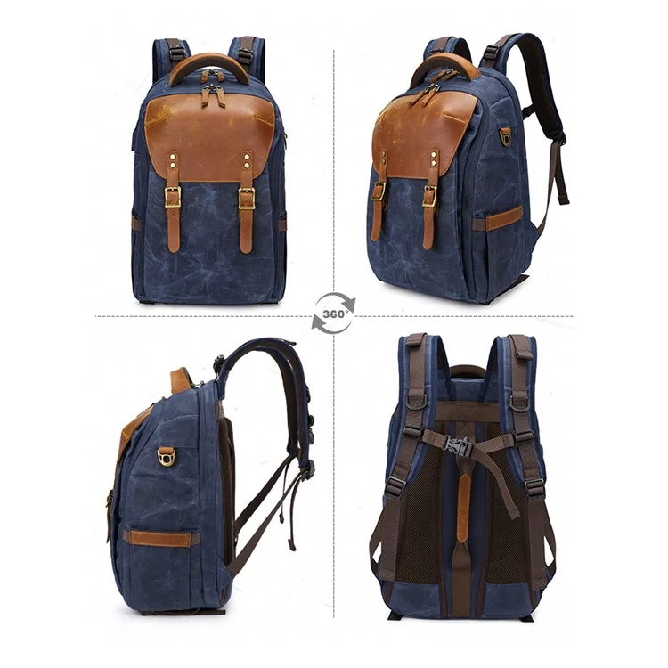 K-805 Retro Shock-absorbing Camera Camerable Sackabless Waterpronation Canvas SLR Цифровой Рюкзак Для Открытой Фотографии - Синий