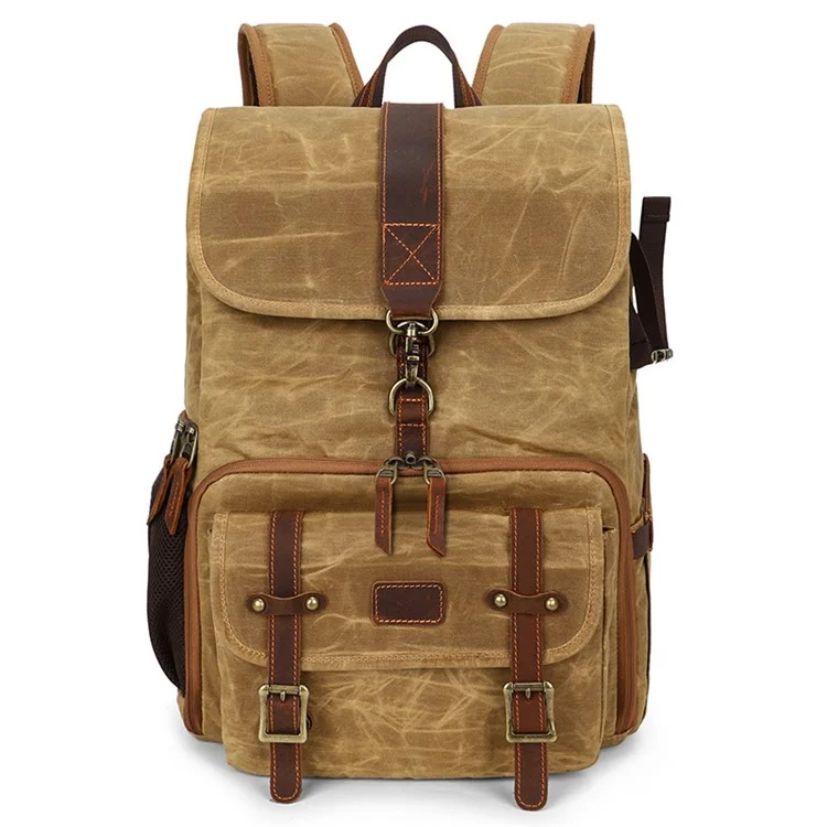 K821 Bolsa de Câmera à Prova de Choque ao ar Livre Backpack Fotográfico de Lona Retro Para Laptops de Tripé da Lente da Câmera - Amarelo