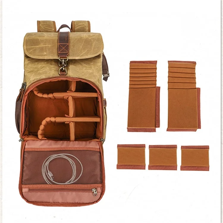 K821 Bolsa de Câmera à Prova de Choque ao ar Livre Backpack Fotográfico de Lona Retro Para Laptops de Tripé da Lente da Câmera - Amarelo