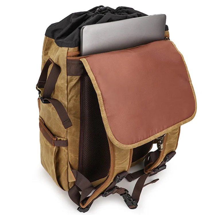 K821 Bolsa de Câmera à Prova de Choque ao ar Livre Backpack Fotográfico de Lona Retro Para Laptops de Tripé da Lente da Câmera - Amarelo