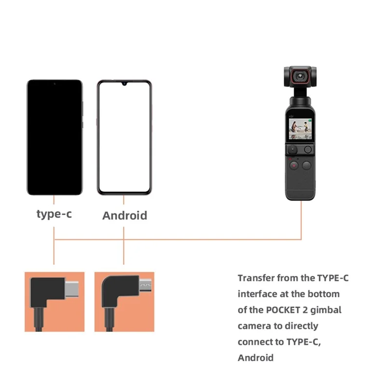 100cm Data Line Camera Direct Connection to Mobile Phone Conversion Wire Type-C to Type-C/Micro USB Cable for DJI Osmo Pocket 2 - Type-C to Micro USB