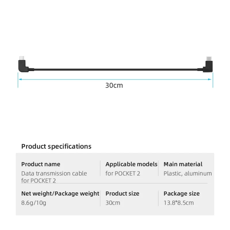 30cm Data Transfer Line Cable for DJI Osmo Pocket 2 Camera Direct Connection to Mobile Phone - Type-C to Micro USB