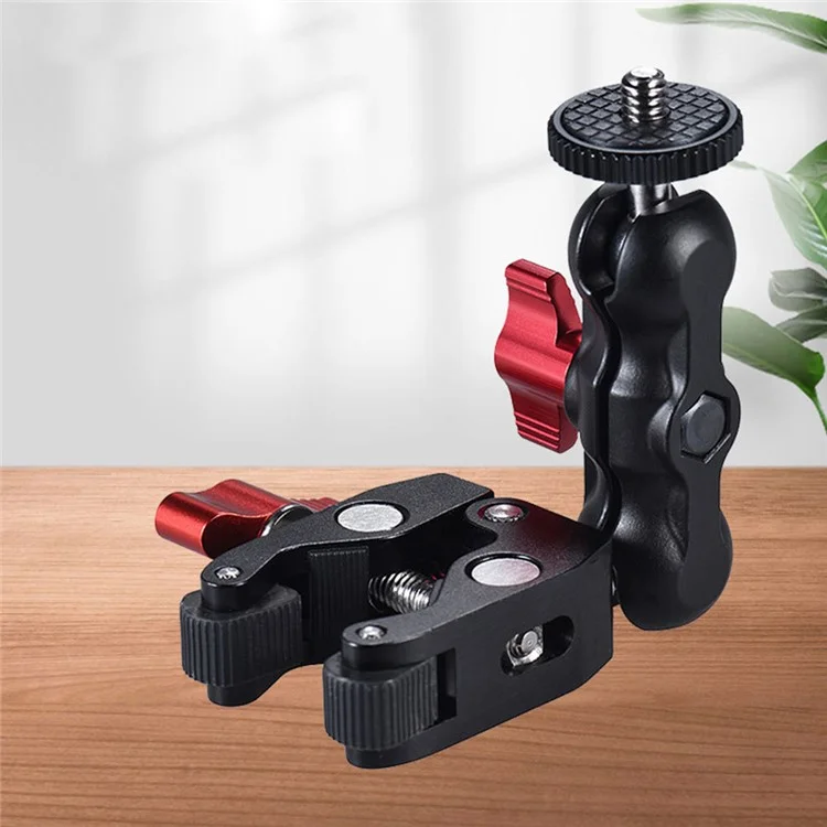 POYINCO P-093-1 Anti-slip Camera Clamp Mount Monitor 360-degree Ball Head Magic Arm with 1/4" and 3/8" Thread for DSLR/LED Lights - Pea Clamp