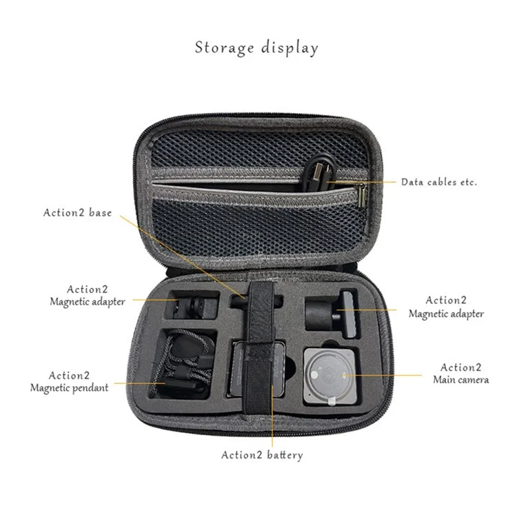 Portable Storage Bag for DJI Action 2 Waterproof Carrying Case Camera Power Combo Accessories - Grey