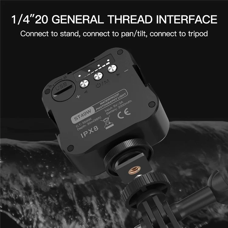 Подводный светодиодный видео мини-светильник ST-49W Waterproof RGB для ночного наполнения света для камеры GoPro