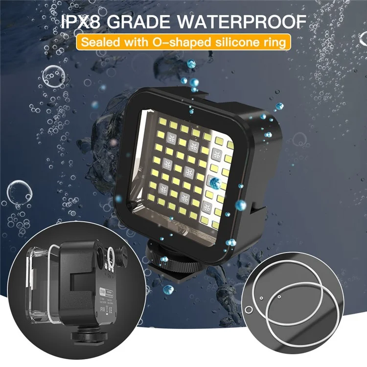 Подводный светодиодный видео мини-светильник ST-49W Waterproof RGB для ночного наполнения света для камеры GoPro