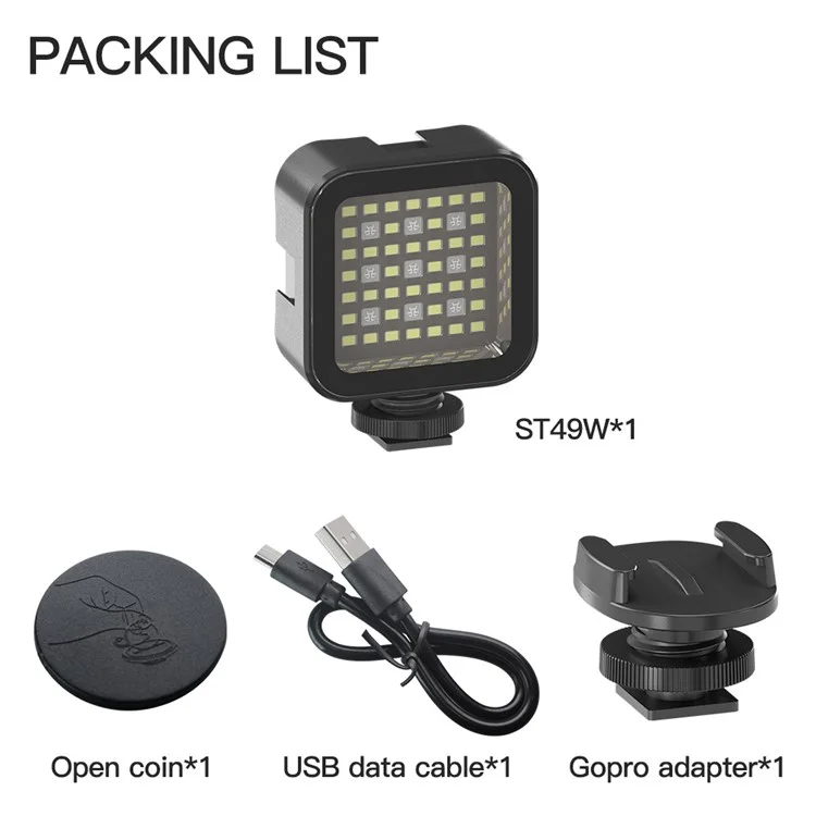Подводный светодиодный видео мини-светильник ST-49W Waterproof RGB для ночного наполнения света для камеры GoPro