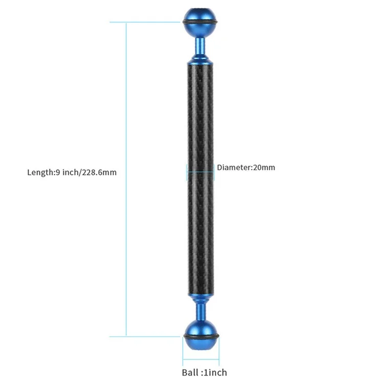 KF33 de 9 Pulgadas 20 mm Ultralight Fiber de Carbono Dual Bola Bola Extensión Arm Fotografía Submarina Accesorio Para la Bandeja de Buceo Video de la Bandeja - Azul