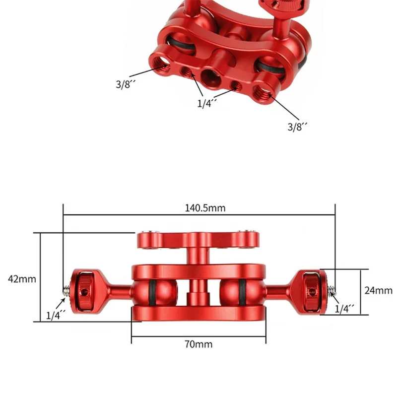 KF30324 360 Degree Rotation Universal Magic Arm 1/4" Screw Thread Double Ballhead Adapter - Black