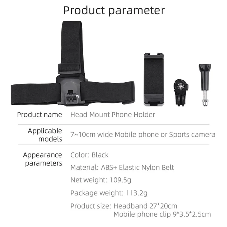 BRDRC DJI-8862 Suporte de Celular / Câmera para Cabeça Vlog Video Shooting Titular do Telefone Móvel Cinto de Fixação da Cabeça