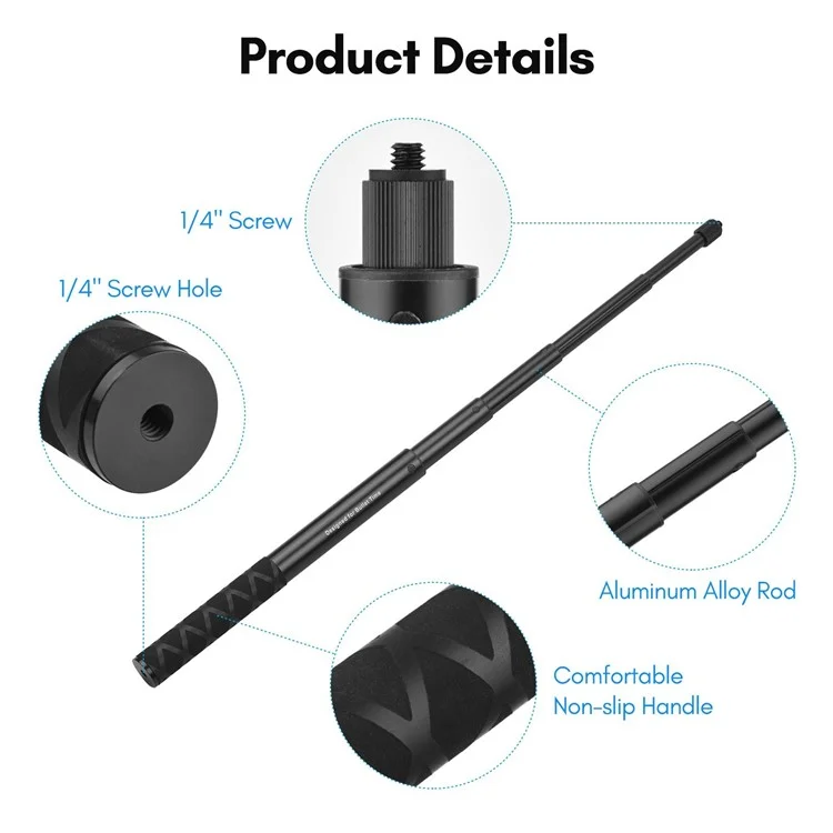 L38111 1,11 m Motorrad-Fahrrad-Unsichtbarer Selfie-Stick Lenkerhalterung mit 1/4-Zoll-Schraube für Insta360 One X2/RS-Kamera