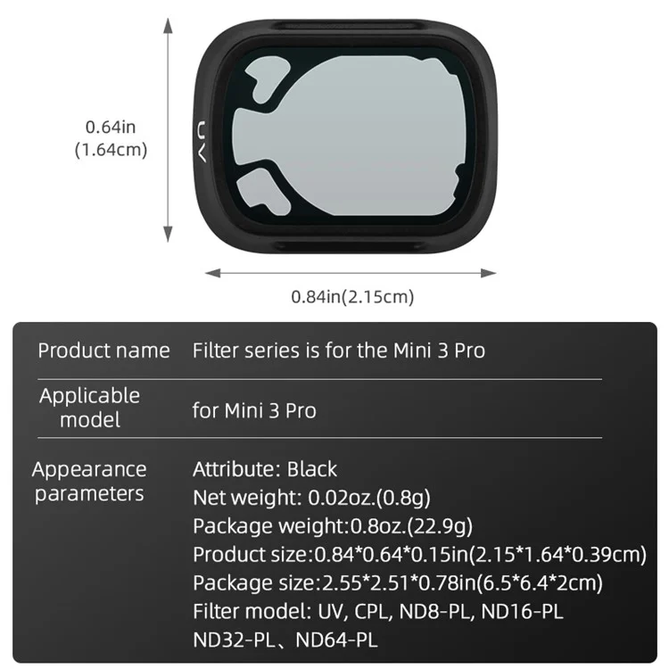 BRDRC Für DJI Mini 3 Pro UV / CPL / ND-Filter aus Kunststoff + optischem Glas Drohnenkamera-Objektivfilter - ND8-PL
