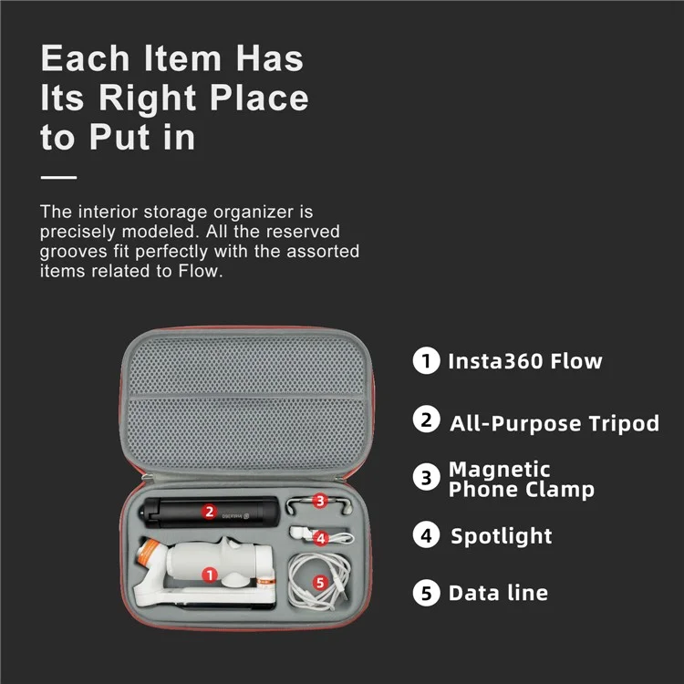 AMAGISN Carrying Case for Insta360 Flow Anti-scratch EVA+Fleece Zipper Bag with Wrist Strap