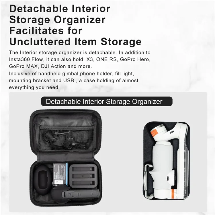 AMAGISN For Insta360 Flow PC+Nylon Small Size Hard Shell Carrying Case with Shoulder Strap - White