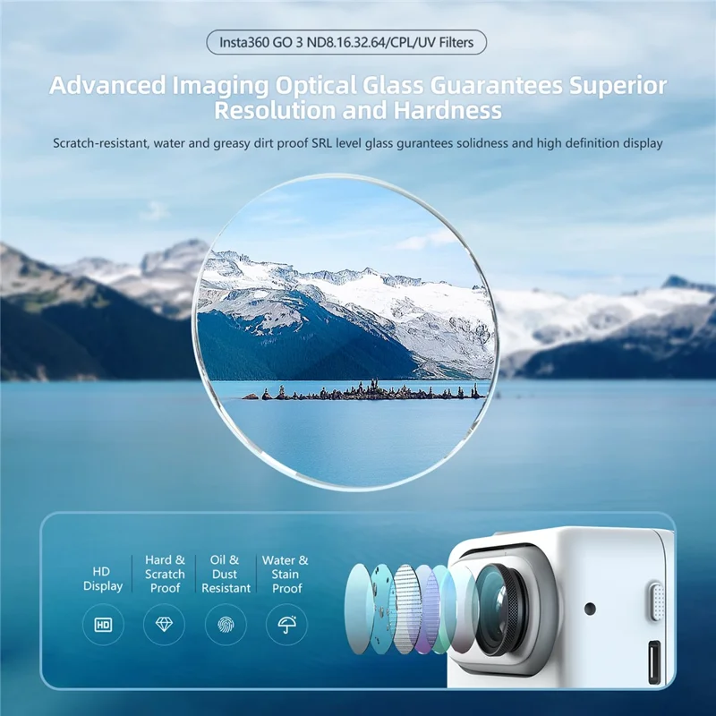 AMAGISN Filtr wodoodporny ze szkła optycznego do kamery akcji Insta360 GO3/GO2, filtr ochronny obiektywu CPL+ND8+ND16+ND32