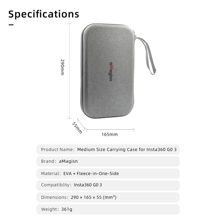 Sac de rangement AMAGISN pour caméra Insta360 GO 3, étui de transport en EVA+Fleece avec plateau intérieur amovible, taille M