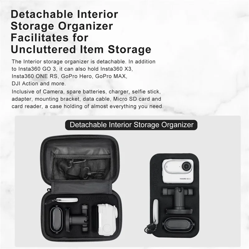 AMAGISN Storage Case for Insta360 GO 3 Action Camera Hard PC Shell with Detachable Inner Tray, Size S - White