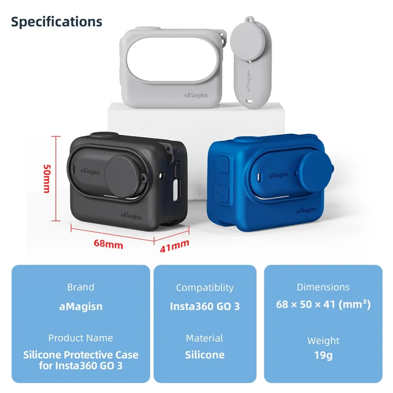 AMAGISN Para Insta360 GO 3 Capa Protetora de Silicone Anti-queda - Preta