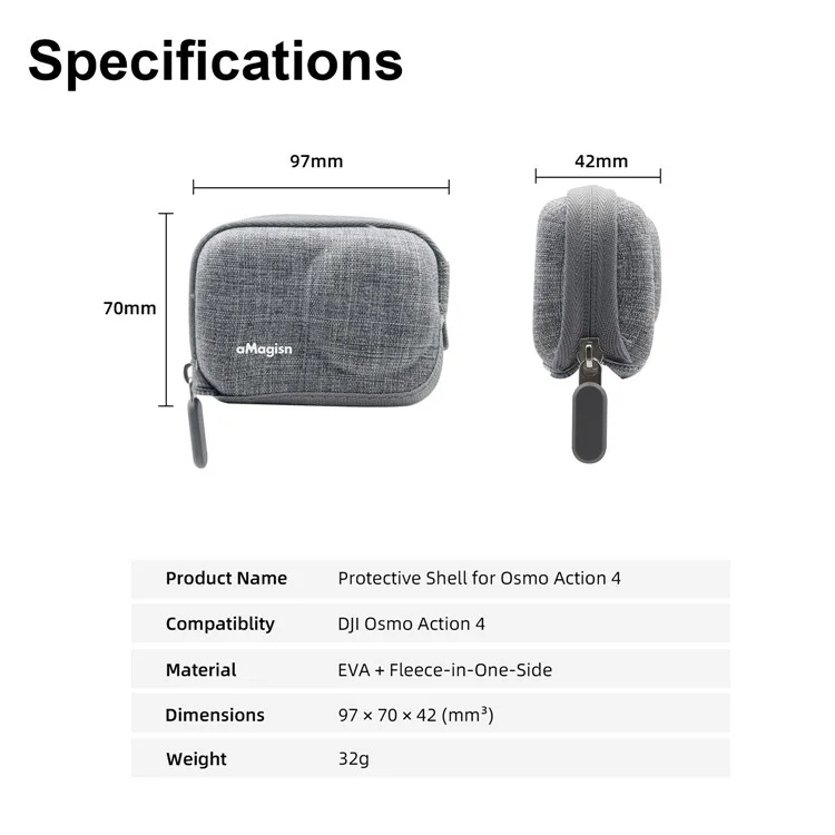 AMAGISN Pour DJI Osmo Action 4 / 3 Sac de rangement pour le corps de la caméra Sac de protection antichoc en EVA+Fleece