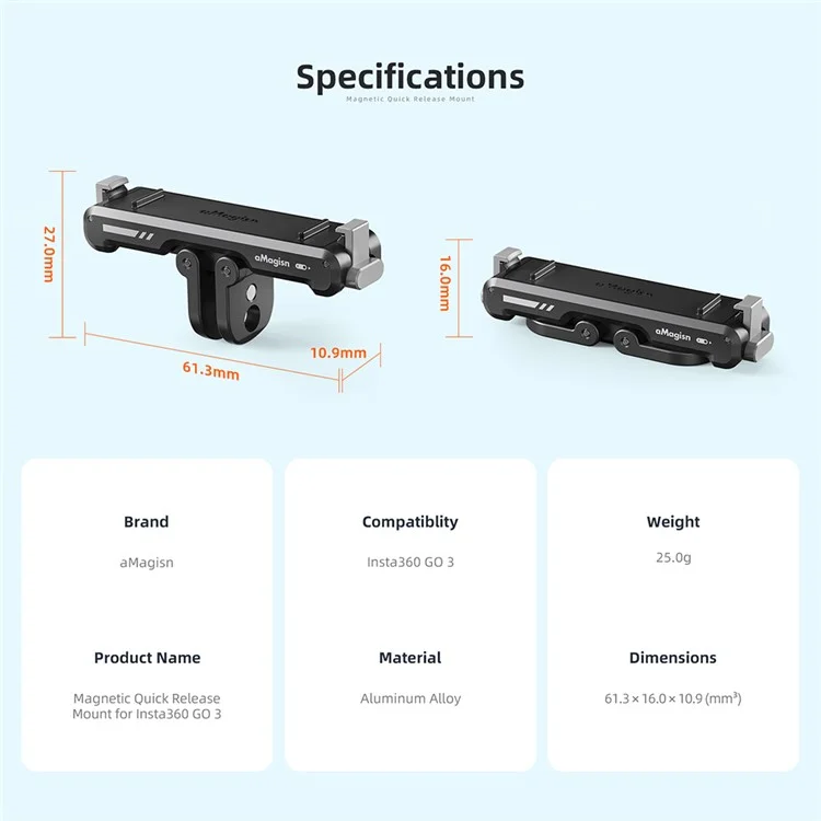 AMASIGN Magnetic Quick Release Mount for Insta360 GO 3 Camera Foldable 1 / 4" Adapter Bracket