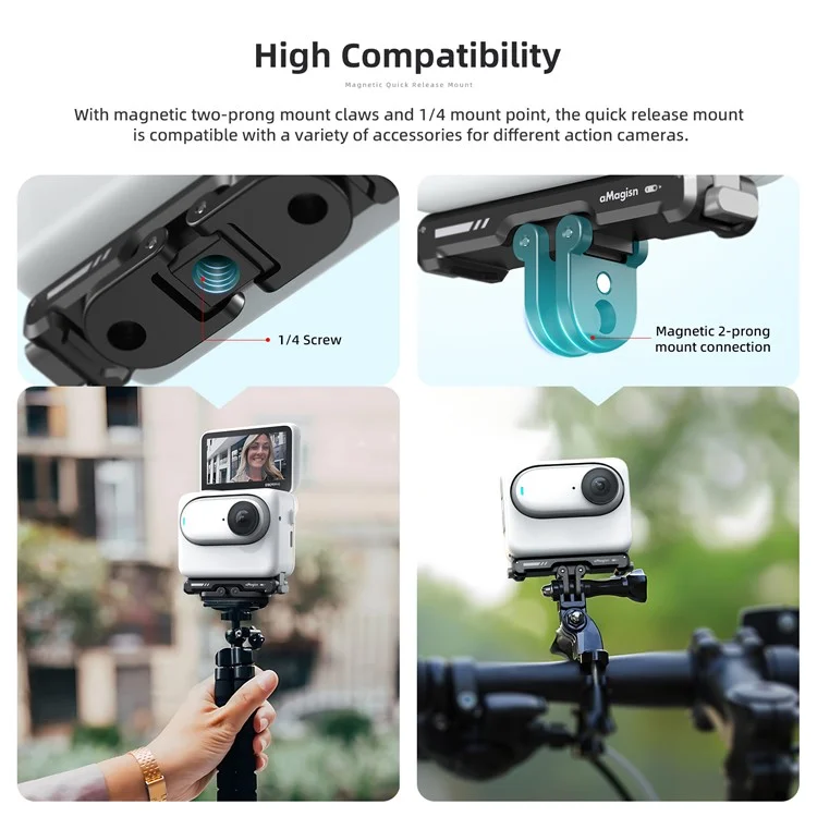 AMASIGN Magnetic Quick Release Mount for Insta360 GO 3 Camera Foldable 1 / 4" Adapter Bracket