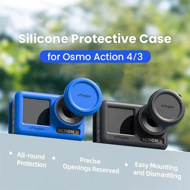AMAGISN Silikon-Hülle für DJI Osmo Action 4 / 3 Action Kamera, kratzfester Schutzüberzug - Schwarz