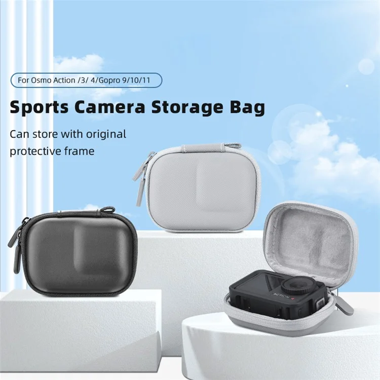 BRDRC Storage Bag for Osmo Action / 3 / 4 / GoPro 9 / 10 / 11 Camera PU Leather Carrying Case with Carabiner - Black