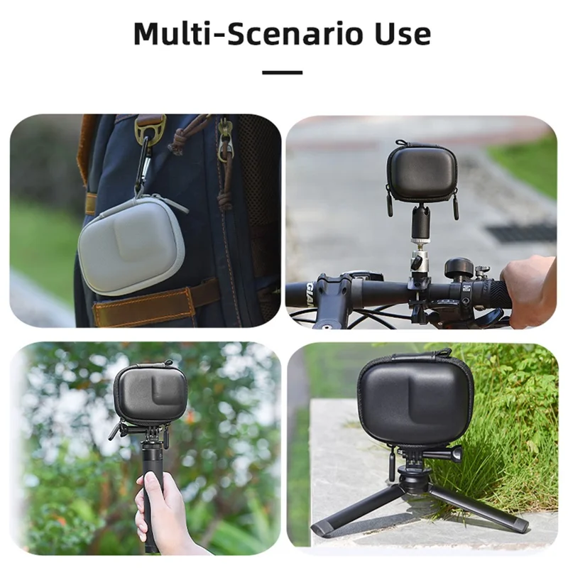 BRDRC Storage Bag for DJI Osmo Action / 3 / 4 / GoPro 9 / 10 / 11 Camera PU Leather Carrying Case with Carabiner - Grey