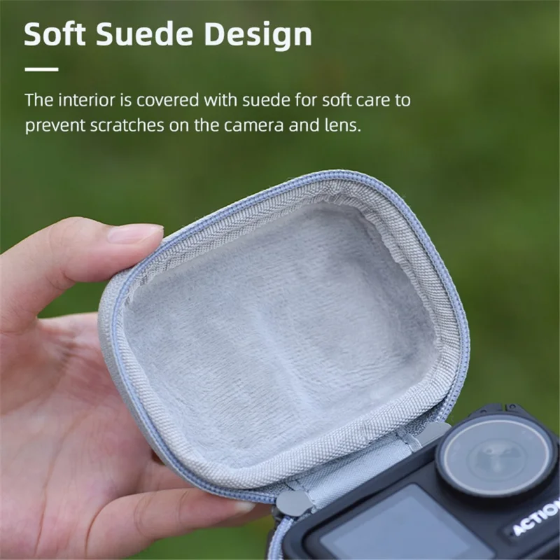 BRDRC Storage Bag for DJI Osmo Action / 3 / 4 / GoPro 9 / 10 / 11 Camera PU Leather Carrying Case with Carabiner - Grey