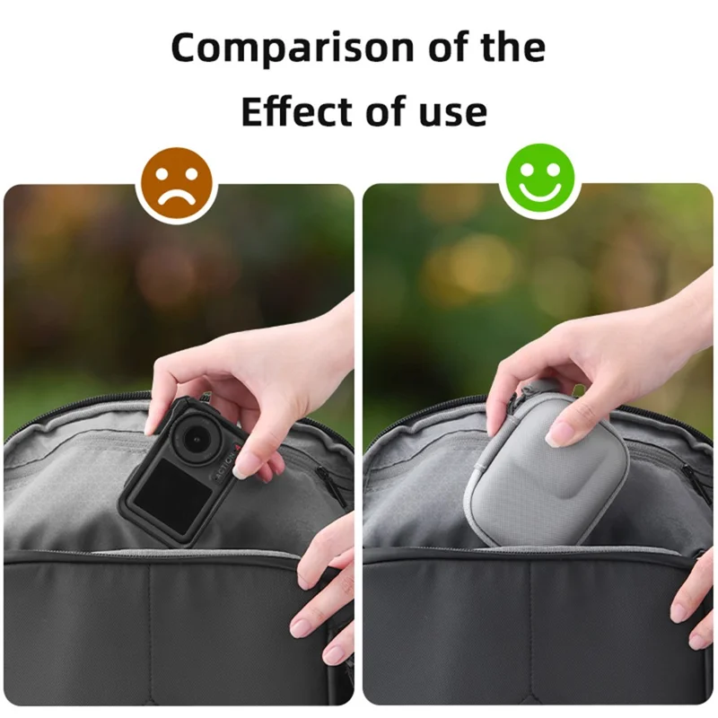 BRDRC Storage Bag for DJI Osmo Action / 3 / 4 / GoPro 9 / 10 / 11 Camera PU Leather Carrying Case with Carabiner - Grey