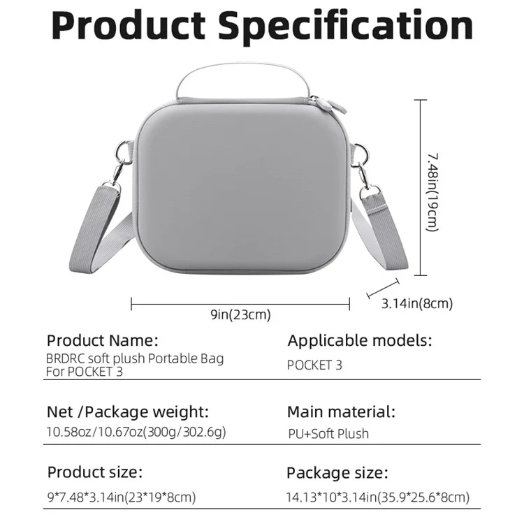 BRDRC Für DJI Osmo Pocket 3 PU Leder -travel -umhängetasche Plüsch Liner Tragetasche