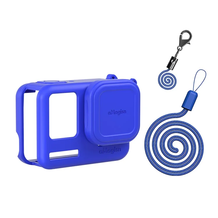 AMAGISN per Insta360 Ace Pro Action Camera Custodia in silicone Anti-graffio Copertura protettiva con 2 cinghie - Blu / per Insta360 Ace Pro