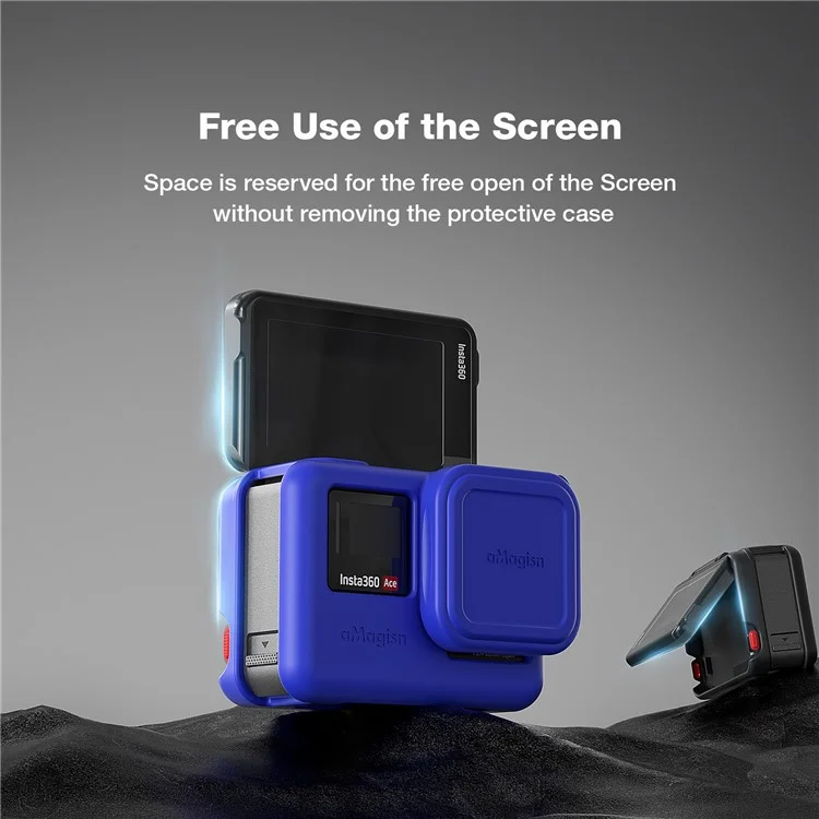 AMAGISN per Insta360 Ace Pro Action Camera Custodia in silicone Anti-graffio Copertura protettiva con 2 cinghie - Blu / per Insta360 Ace Pro