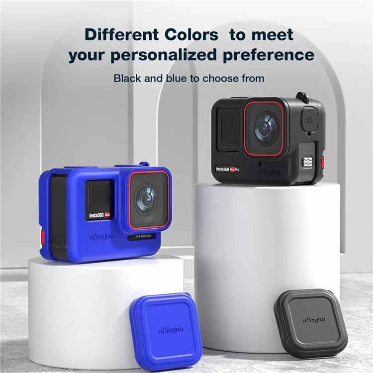 AMAGISN per Insta360 Ace Pro Action Camera Custodia in silicone Anti-graffio Copertura protettiva con 2 cinghie - Blu / per Insta360 Ace Pro