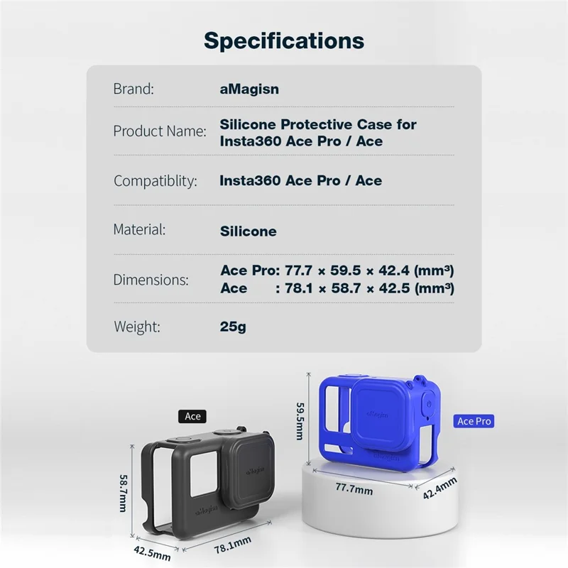 AMAGISN For Insta360 Ace Pro Action Camera Silicone Case Anti-scratch Protective Cover with 2 Straps - Black / for Insta360 Ace Pro