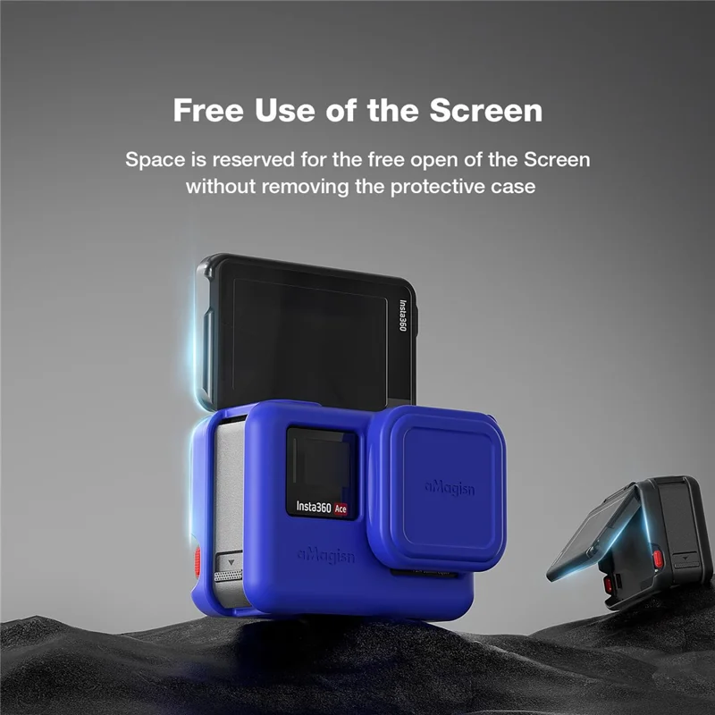 AMAGISN For Insta360 Ace Pro Action Camera Silicone Case Anti-scratch Protective Cover with 2 Straps - Black / for Insta360 Ace Pro