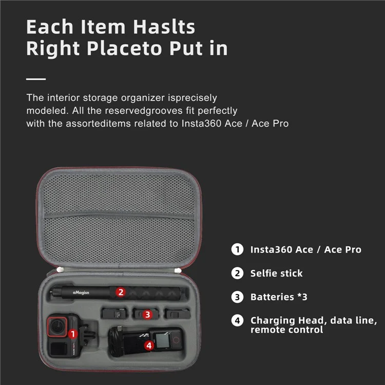 AMAGISN para Insta360 Ace Pro / Ace Portable Zipper Camera Protection Case EVA Hard Shell Storage Bag