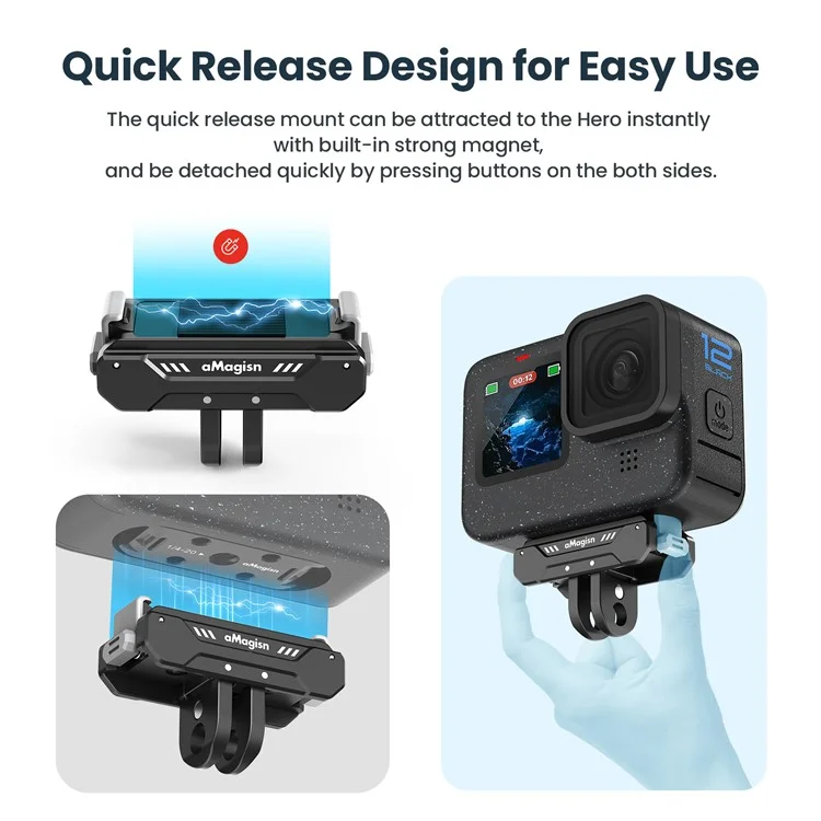 AMAGISN For GoPro Hero Magnetisch Legierungsaluminium Kamera Schnellverschluss Halterung Adapter