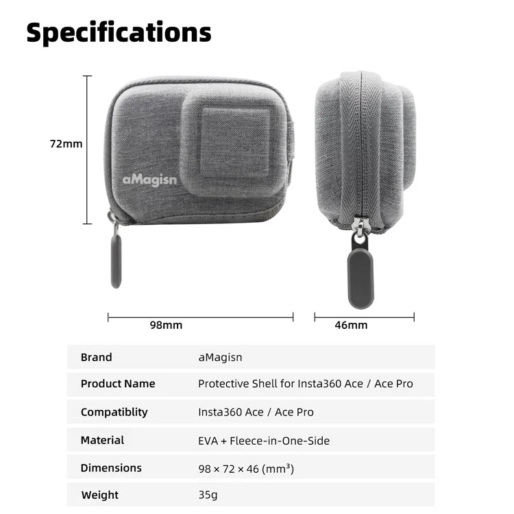 AMAGISN Para Insta360 Ace Pro / Ace Carregando Case EVA+Cloth Camera Storage Bag