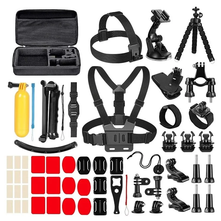 56-in-1 Para GoPro Action Camera Accessories Kit Head / Juego de Trípode de Correa de Cofre